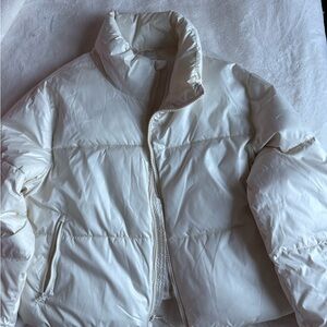 Old Navy Cream Puffer Jacket with High Collar